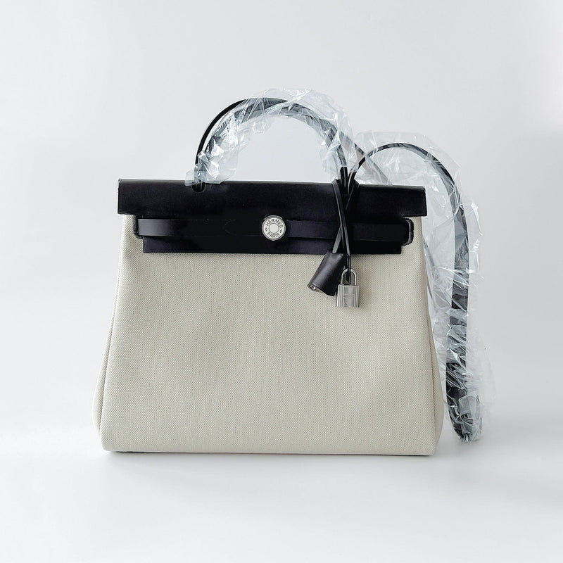 Hermes Herbag 31 In Beton And Ebene With Nata Plated Hardware - Found Fashion