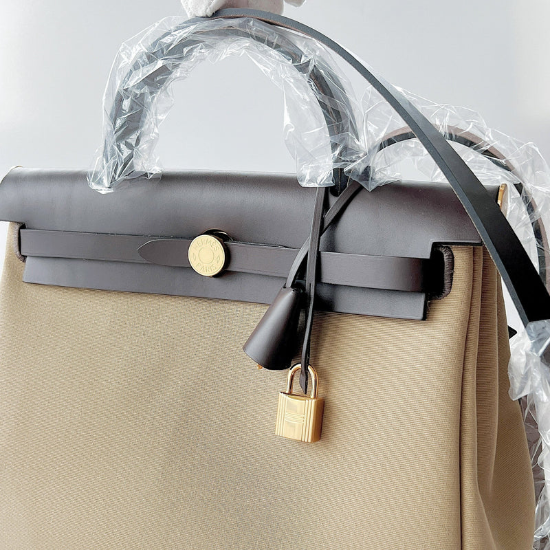 Hermes Herbag 31 In Trench And Ebene With Gold Hardware - Found Fashion