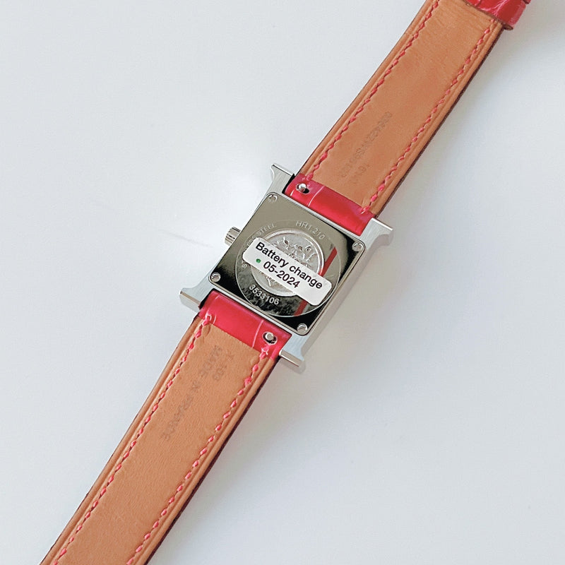 Hermes Heure H Watch With Diamonds, Fuchsia Alligator Strap, 21mm - Found Fashion