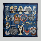 Hermes Lanternes, Ballons Et Cocardes Scarf 90 In Navy Blue and Bronze - Found Fashion