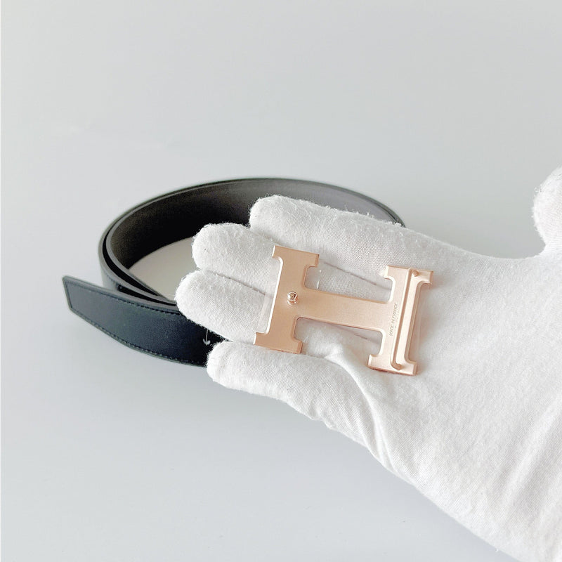 Hermes Men's H Belt With Reversible Leather Strap In Black And Stain - Found Fashion