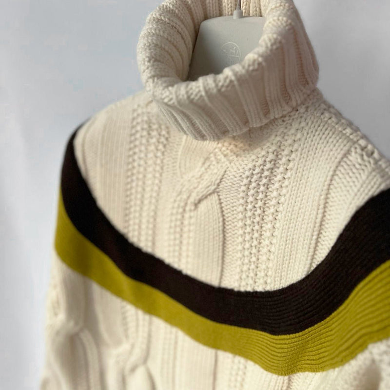 Hermes Men's "Yoke Torsade" Turtleneck Sweater In Ivory, Size M - Found Fashion