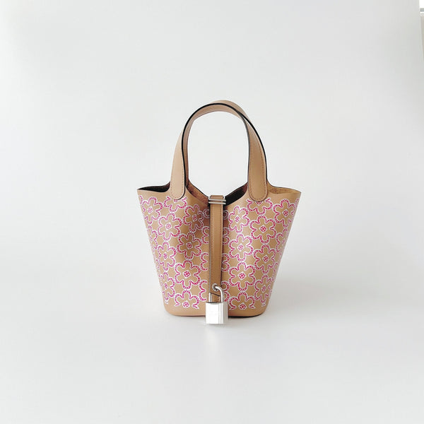 Hermes Micro Lucky Daisy Picotin 14 Swift Chai / Rose / Blanc - Found Fashion