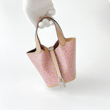 Hermes Micro Lucky Daisy Picotin 14 Swift Chai / Rose / Blanc - Found Fashion