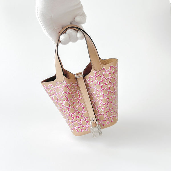 Hermes Micro Lucky Daisy Picotin 14 Swift Chai / Rose / Blanc - Found Fashion