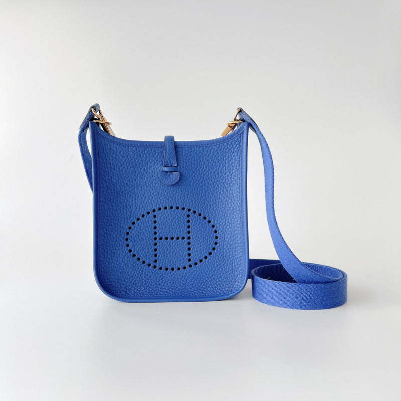 Hermes Mini Evelyne 16 Clemence In Bleu Royal With Gold Hardware - Found Fashion