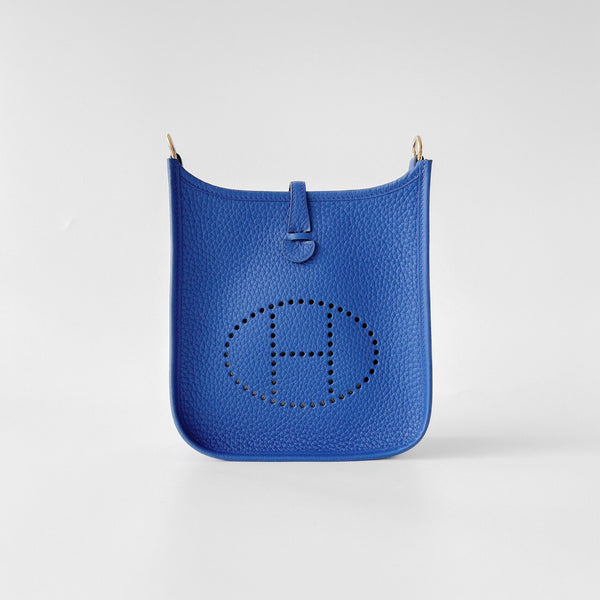 Hermes Mini Evelyne 16 Clemence In Bleu Royal With Gold Hardware - Found Fashion