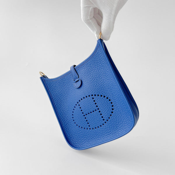 Hermes Mini Evelyne 16 Clemence In Bleu Royal With Gold Hardware - Found Fashion