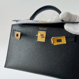 Hermes Mini Kelly II Sellier In Black With Gold Hardware, Epsom Leather - Found Fashion