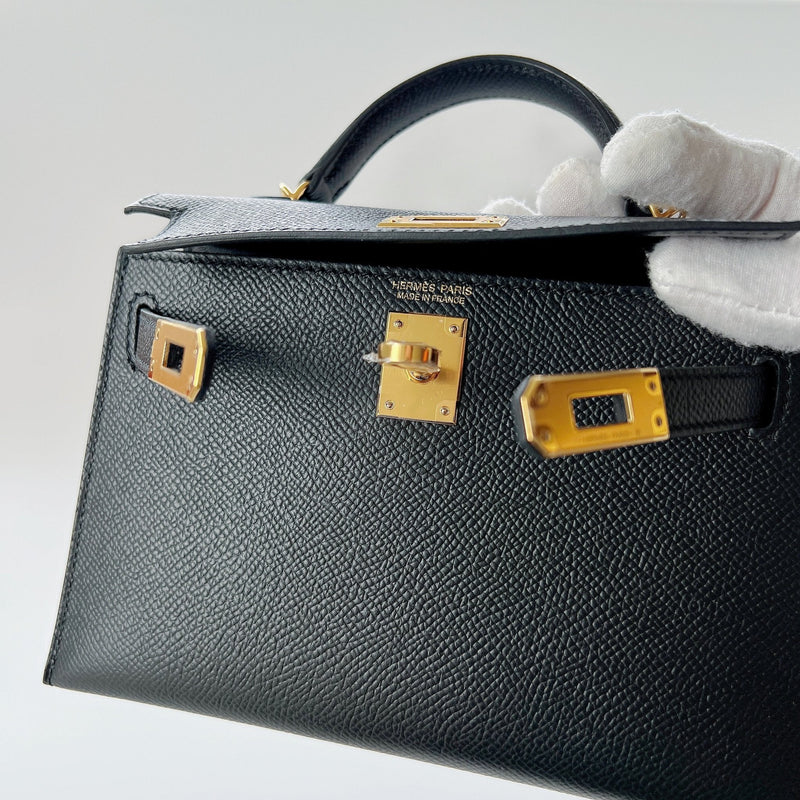Hermes Mini Kelly II Sellier In Black With Gold Hardware, Epsom Leather - Found Fashion