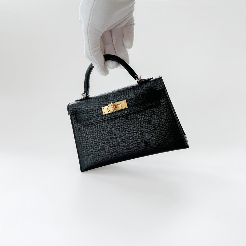 Hermes Mini Kelly II Sellier In Black With Gold Hardware, Epsom Leather - Found Fashion