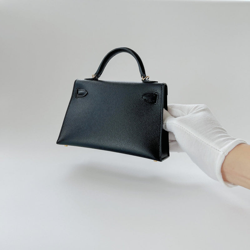 Hermes Mini Kelly II Sellier In Black With Gold Hardware, Epsom Leather - Found Fashion