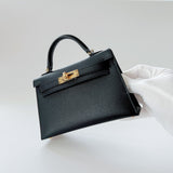 Hermes Mini Kelly II Sellier In Black With Gold Hardware, Epsom Leather - Found Fashion