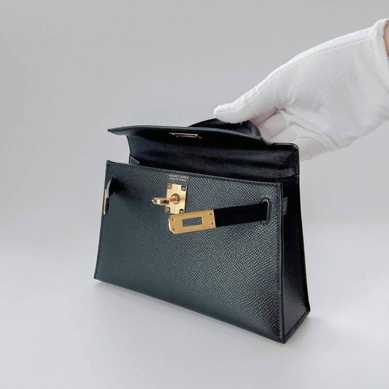 Hermes Mini Kelly II Sellier In Black With Gold Hardware, Epsom Leather - Found Fashion