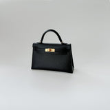 Hermes Mini Kelly II Sellier In Black With Gold Hardware, Epsom Leather - Found Fashion