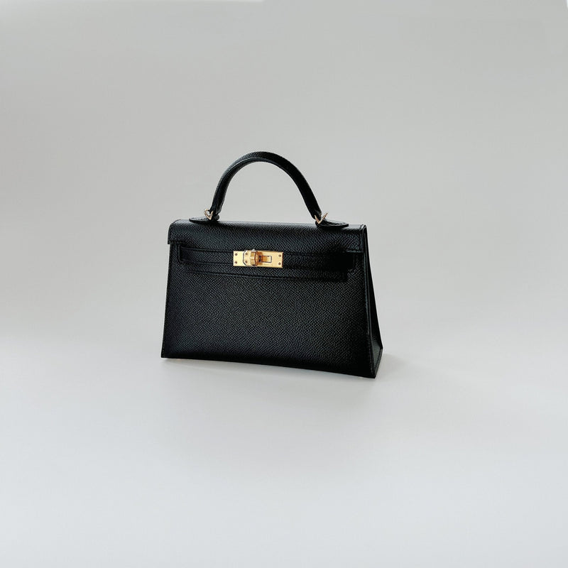 Hermes Mini Kelly II Sellier In Black With Gold Hardware, Epsom Leather - Found Fashion