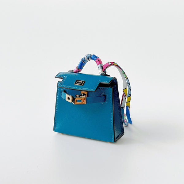 Hermes Mini Kelly Twilly Bag Charm In Bleu Izmir (Blue) And Gold Hardware - Found Fashion
