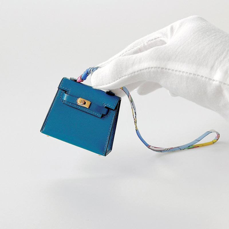 Hermes Mini Kelly Twilly Bag Charm In Bleu Izmir (Blue) And Gold Hardware - Found Fashion