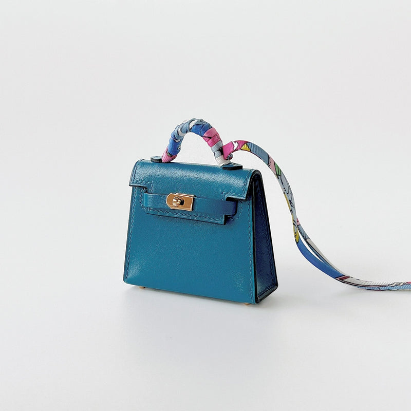 Hermes Mini Kelly Twilly Bag Charm In Bleu Izmir (Blue) And Gold Hardware - Found Fashion
