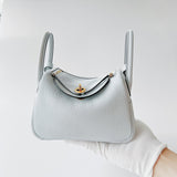 Hermes Mini Lindy In Bleu Pale Clemence Leather With Gold Hardware (Pale Blue) - Found Fashion