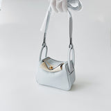 Hermes Mini Lindy In Bleu Pale Clemence Leather With Gold Hardware (Pale Blue) - Found Fashion