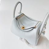 Hermes Mini Lindy In Bleu Pale Clemence Leather With Gold Hardware (Pale Blue) - Found Fashion