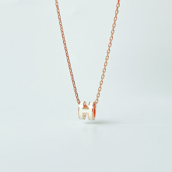 Hermes Mini Pop H Necklace In White & Rose Gold - Found Fashion