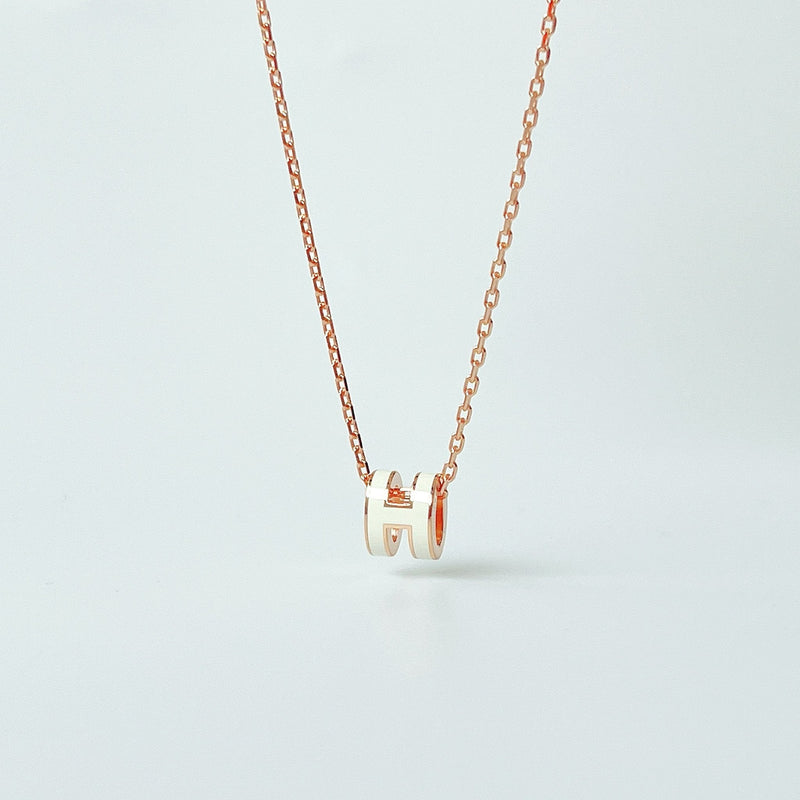 Hermes Mini Pop H Necklace In White & Rose Gold - Found Fashion