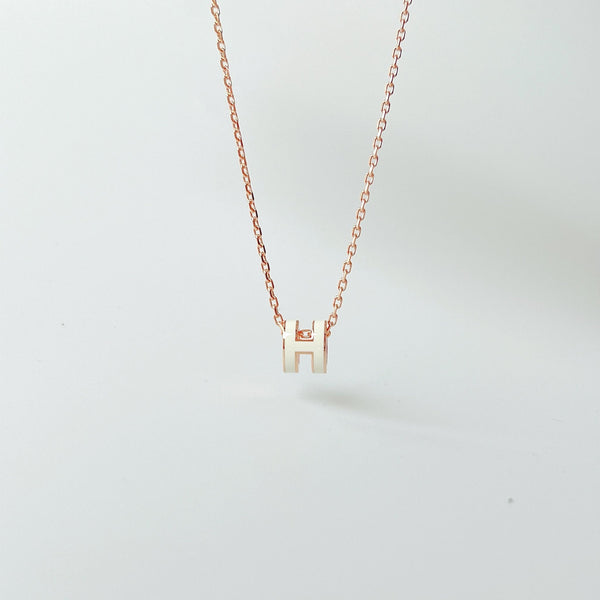 Hermes Mini Pop H Necklace In White & Rose Gold - Found Fashion