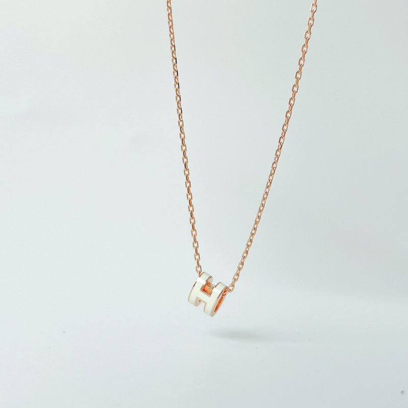 Hermes Mini Pop H Necklace In White & Rose Gold - Found Fashion