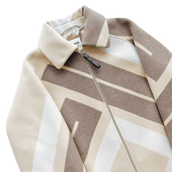 Hermes Mosaique Short Wool Coat In Beige Maputo | Size 38 - Found Fashion