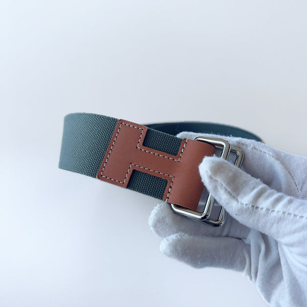 Hermes Nomade 40 Belt In Khaki With A Gold Leather Buckle - Found Fashion