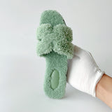 Hermès Oran Woolskin Fluffy Fur Sandals | Vert D'Eau | Size 38.5 - Found Fashion