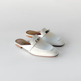 Hermes Oz Mule In White With Silver Hardware, Women's Size 39 EU - Found Fashion