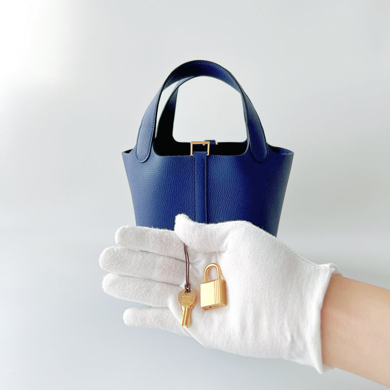 Hermes Picotin Lock Bag 18 In Bleu Saphir Leather And Gold Hardware - Found Fashion