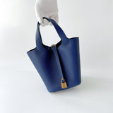 Hermes Picotin Lock Bag 18 In Bleu Saphir Leather And Gold Hardware - Found Fashion
