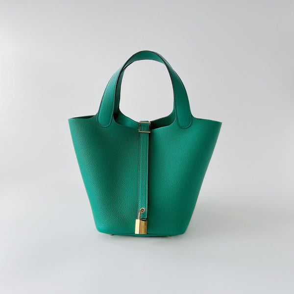 Hermes Picotin Lock Bag 18 In Vert Jade, Green Taurillon Maurice Leather And Gold Hardware - Found Fashion