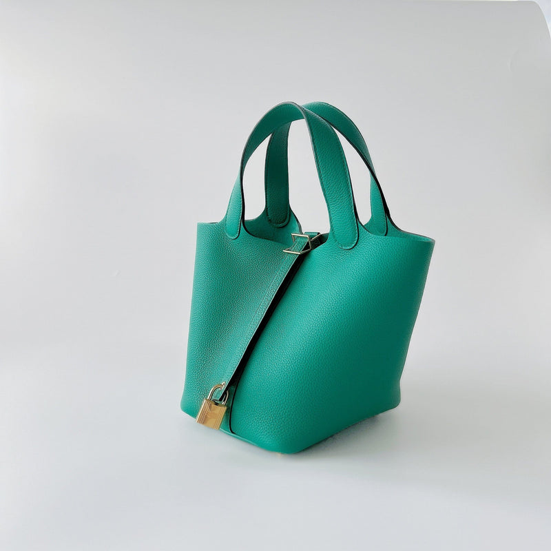 Hermes Picotin Lock Bag 18 In Vert Jade, Green Taurillon Maurice Leather And Gold Hardware - Found Fashion