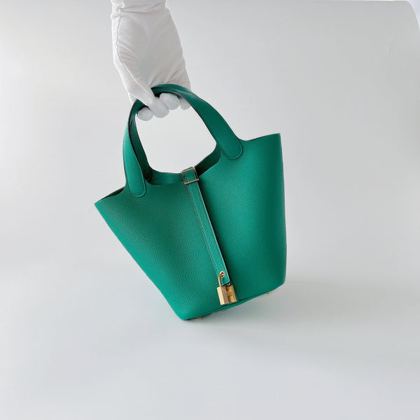 Hermes Picotin Lock Bag 18 In Vert Jade, Green Taurillon Maurice Leather And Gold Hardware - Found Fashion