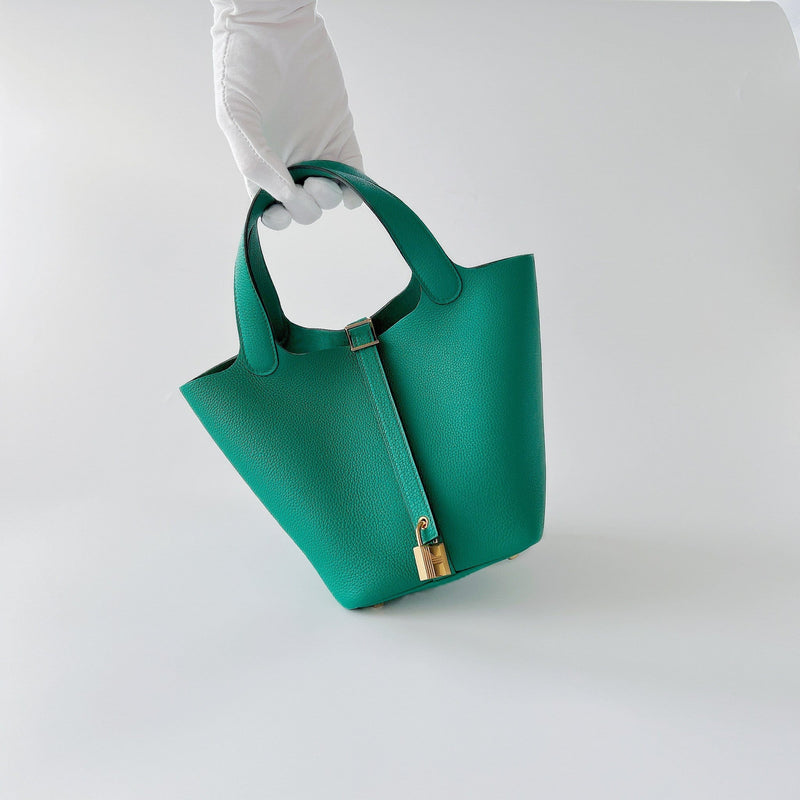 Hermes Picotin Lock Bag 18 In Vert Jade, Green Taurillon Maurice Leather And Gold Hardware - Found Fashion