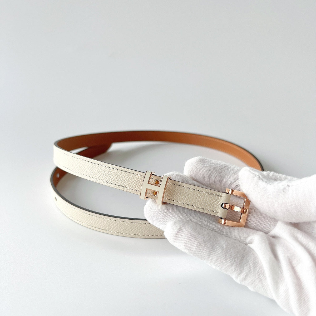 Hermes White Pop H Belt Silver Hardware Craie Hermes Kelly 18 Belt White Epsom Leather Palladium Hardware  main image 4