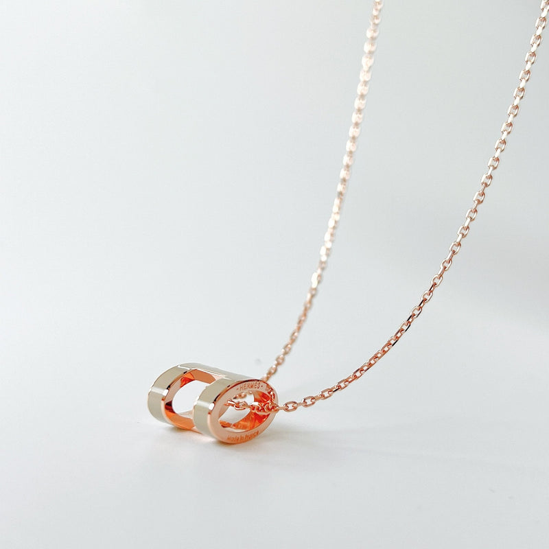 Hermes Pop H Necklace In Marron Glace And Rose Gold - Found Fashion
