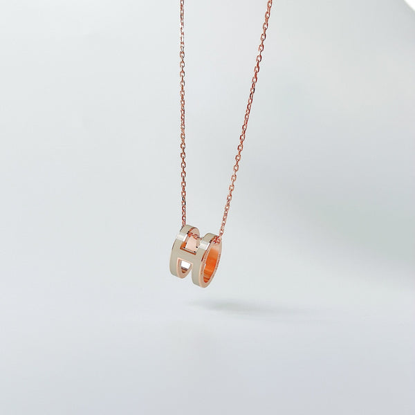 Hermes Pop H Necklace In Marron Glace And Rose Gold - Found Fashion