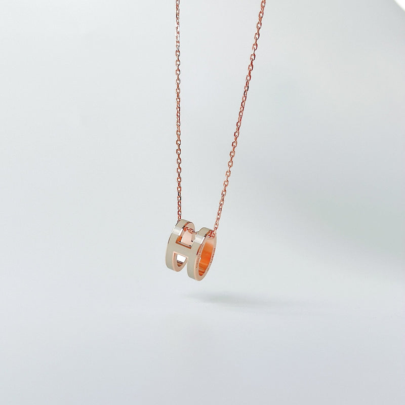 Hermes Pop H Necklace In Marron Glace And Rose Gold - Found Fashion