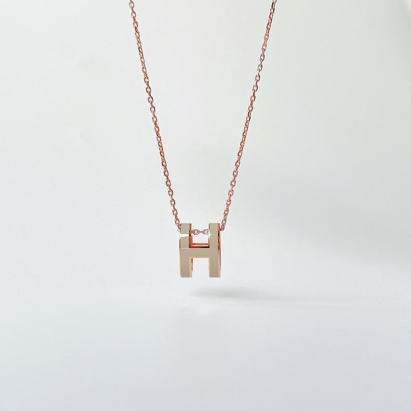 Hermes Pop H Necklace In Marron Glace And Rose Gold - Found Fashion