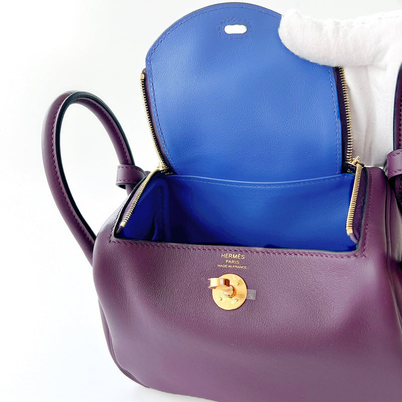Hermes Rare Mini Lindy In Cassis And Royal Bleu, With Gold Hardware - Found Fashion