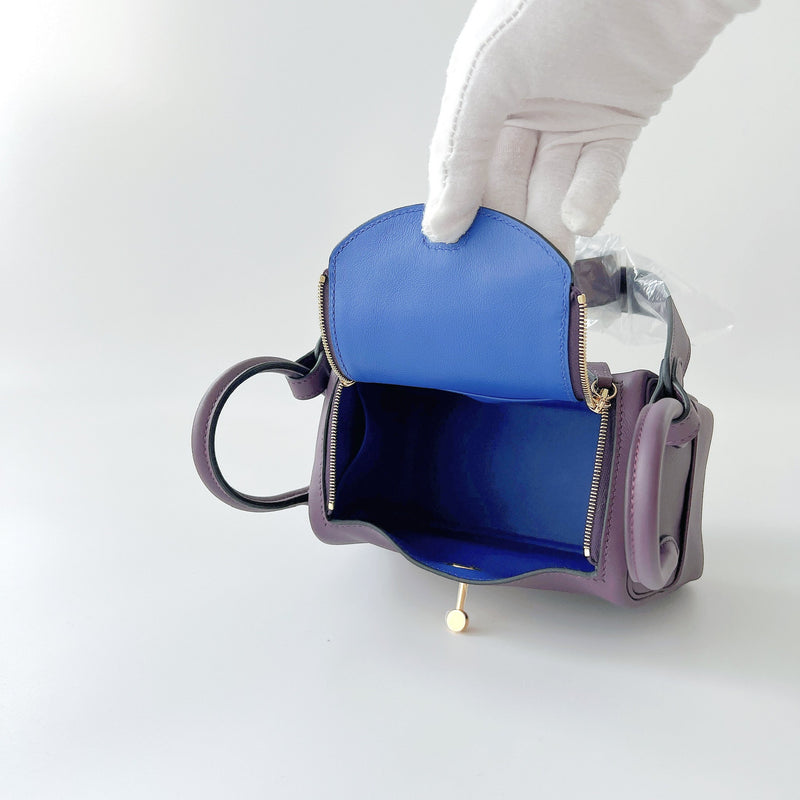 Hermes Rare Mini Lindy In Cassis And Royal Bleu, With Gold Hardware - Found Fashion