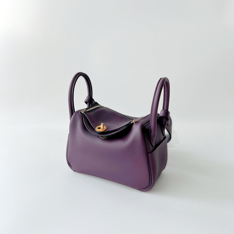 Hermes Rare Mini Lindy In Cassis And Royal Bleu, With Gold Hardware - Found Fashion