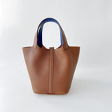 Hermes Rare Picotin 18 In Gold And Bleu Royale With Gold Hardware - Found Fashion