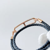 Hermes Roulis Double Tour Bracelet In Black With A Rose Gold Closure - Found Fashion
